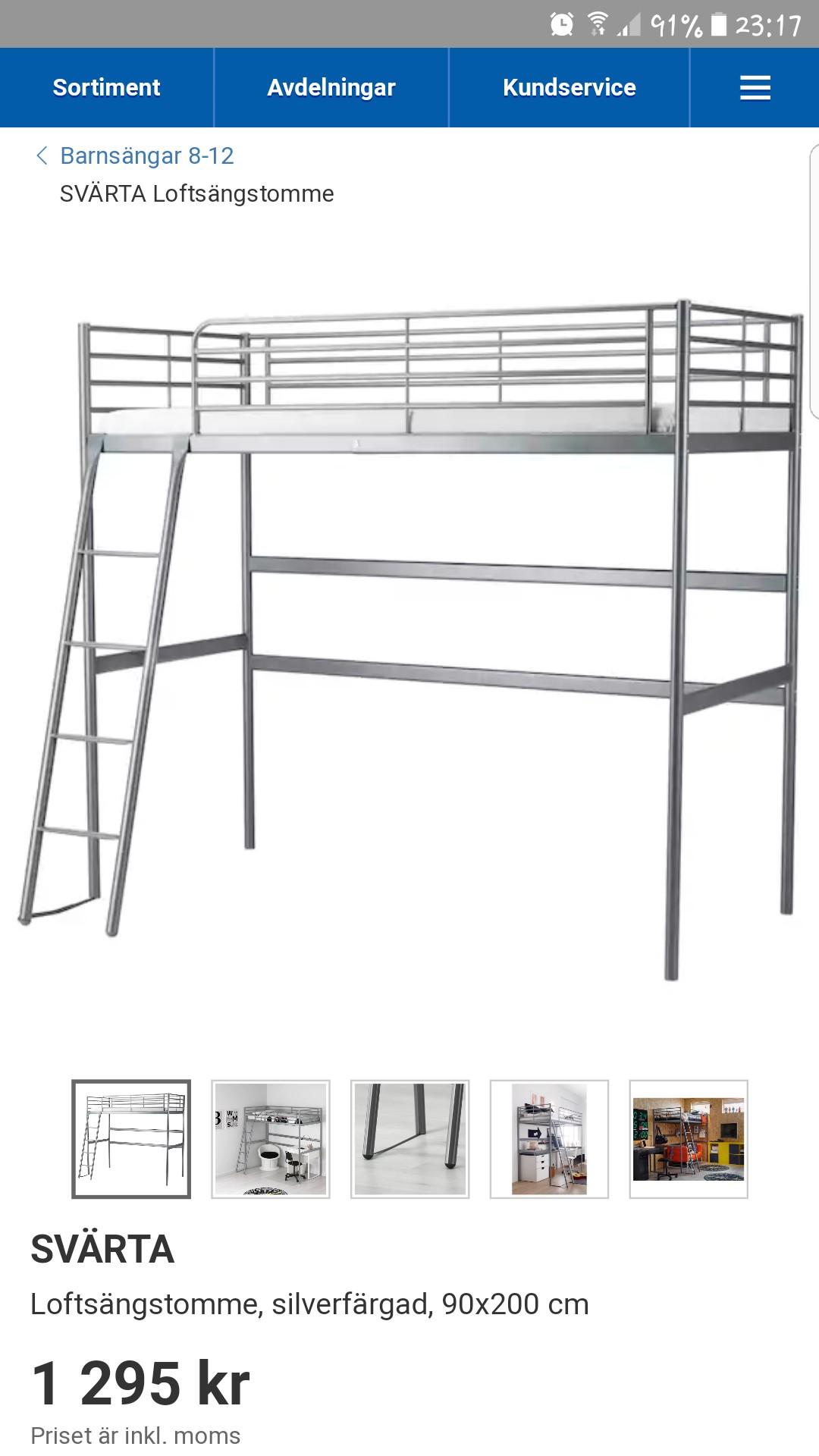 Loftsäng Svärta Ikea Ikea Svärta loftsäng 90x200 in 433 46 Partille kommun for SEK 650.00