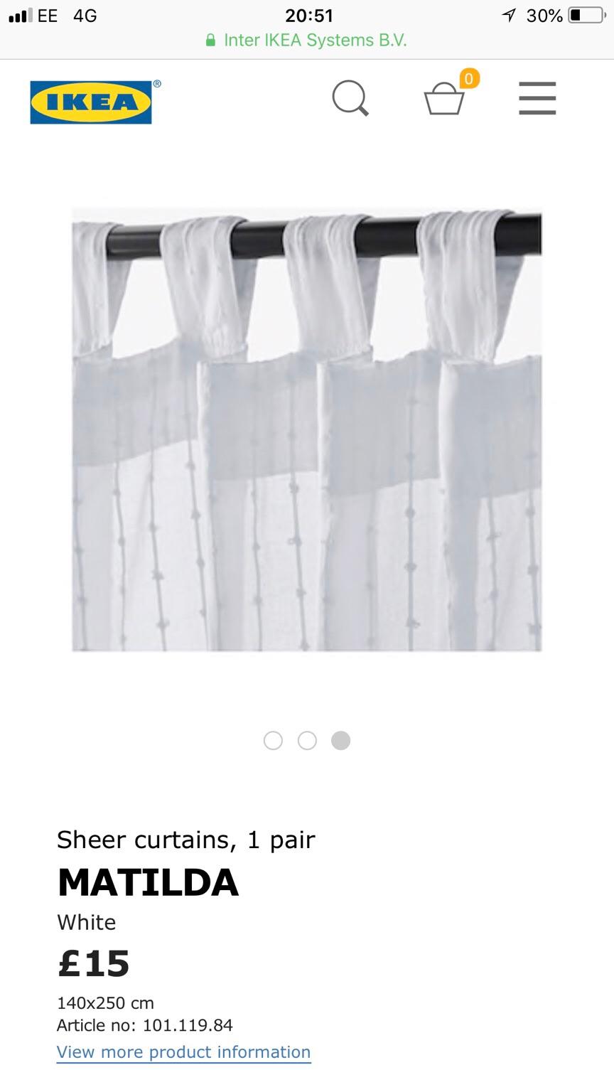 IKEA Matilda Sheer Curtains in SE5 London for £15.00 for sale Shpock