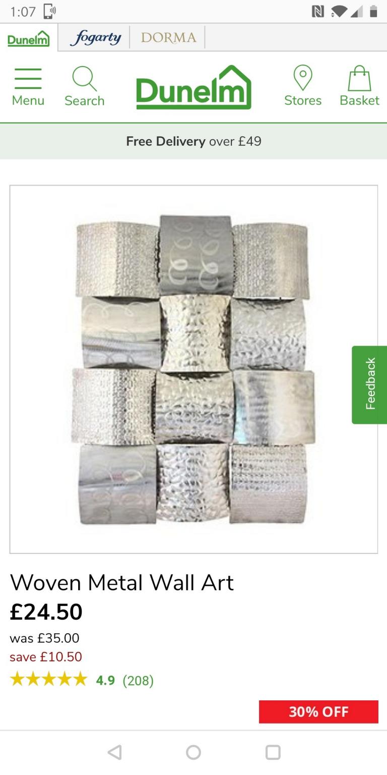 Dunelm Silver coloured wall art in OL1 Oldham für 10,00 £ zum Verkauf