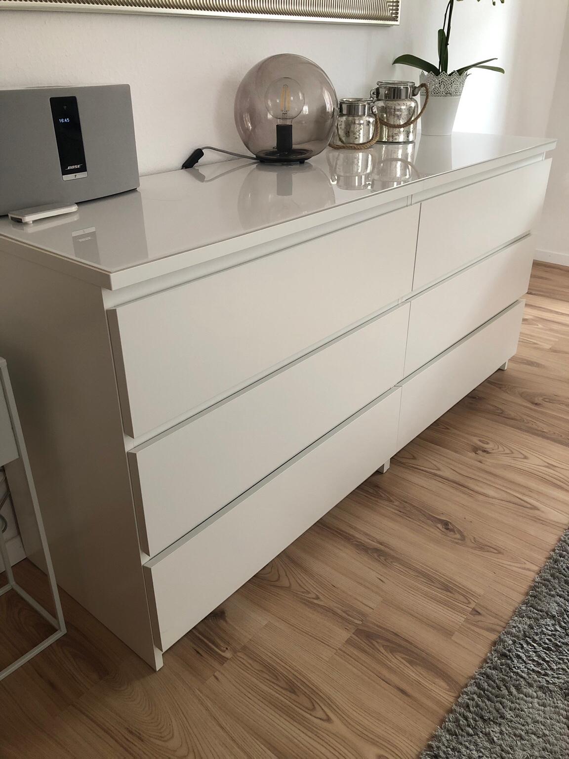 Ikea Malm 2 Kommode + Malm Glasplatte weiß in 67346 Spira for €120.00