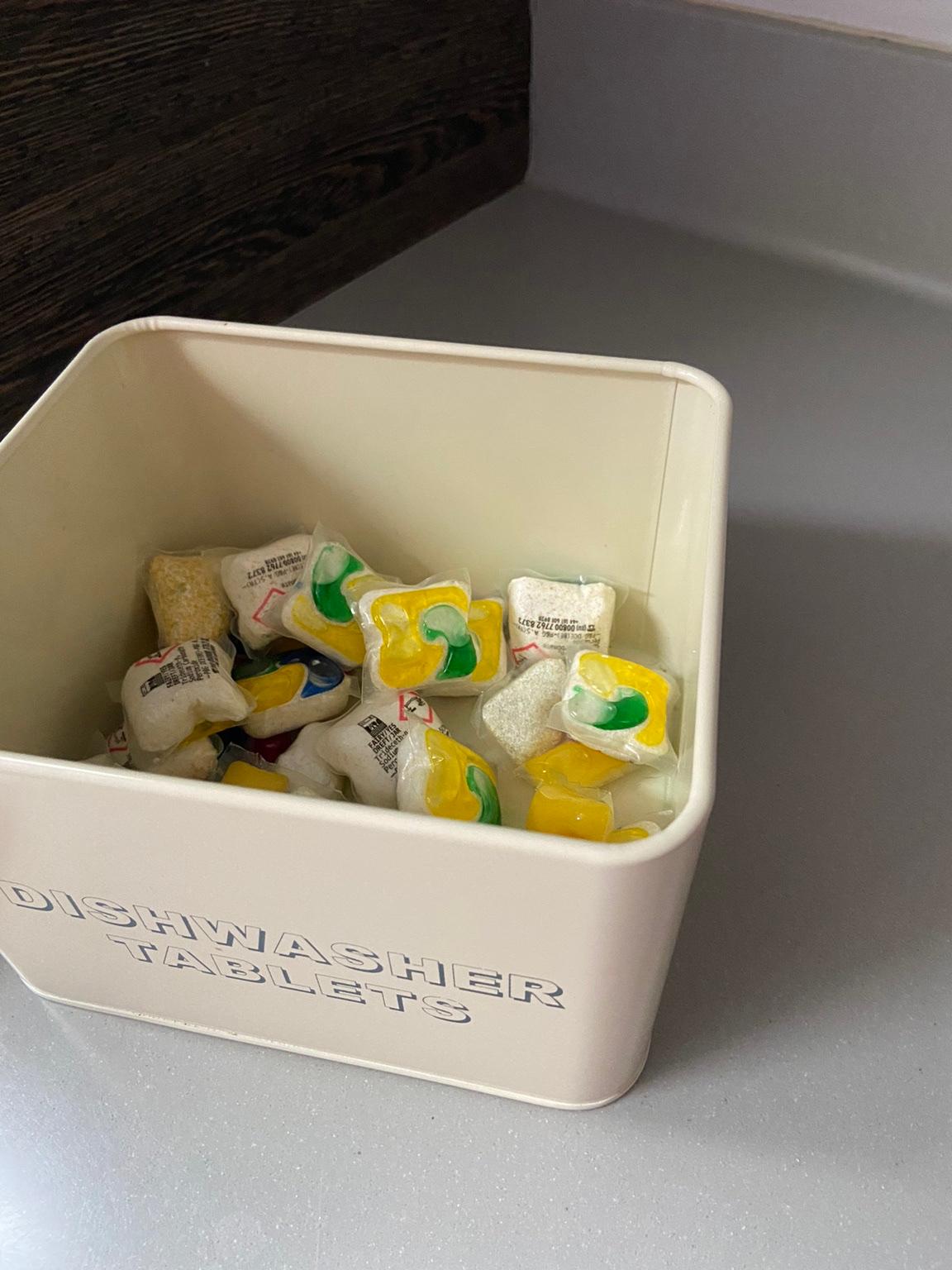 Dunelm metal dishwasher tablet storage tin in DY4 Sandwell for £3.50