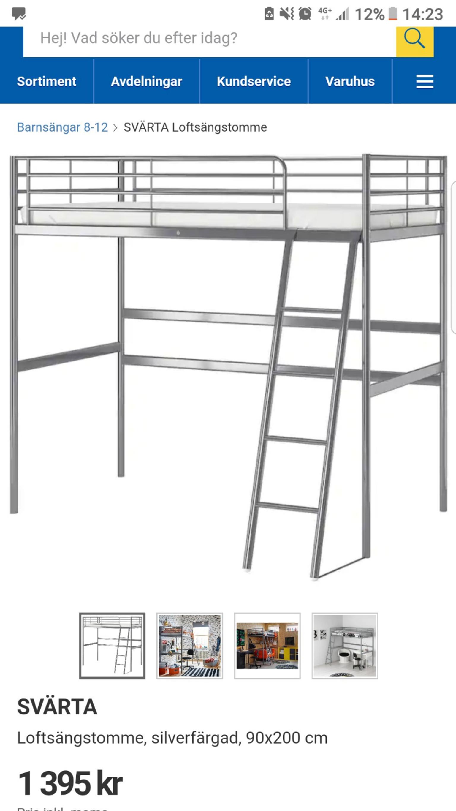 Loftsäng Från Ikea Vit Loftsäng från IKEA 90x200 in 127 31 Bredäng for SEK 700.00 for sale