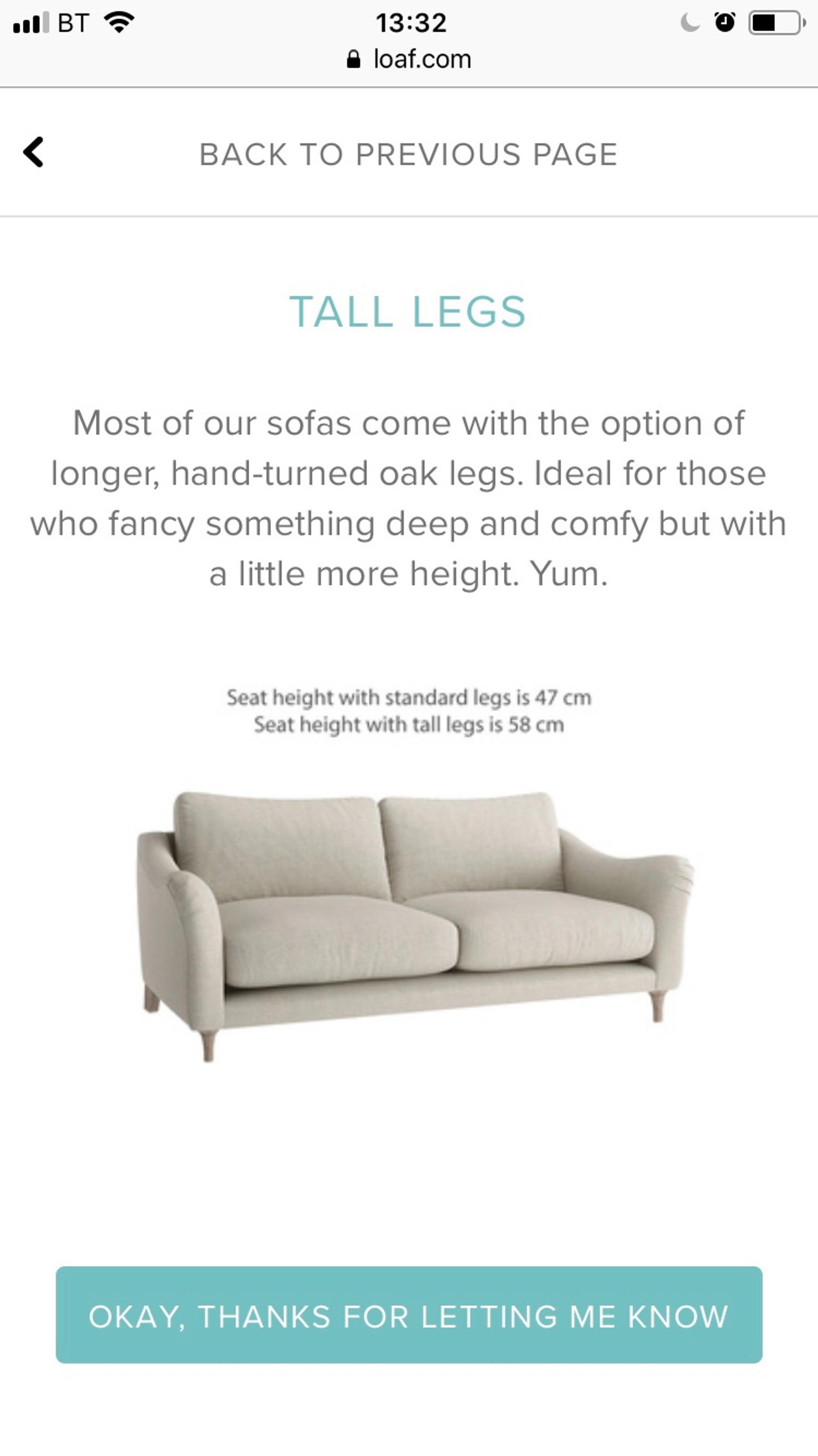 LOAF SOFA tall legs only in SW16 Wandsworth für £ 80,00 zum Verkauf
