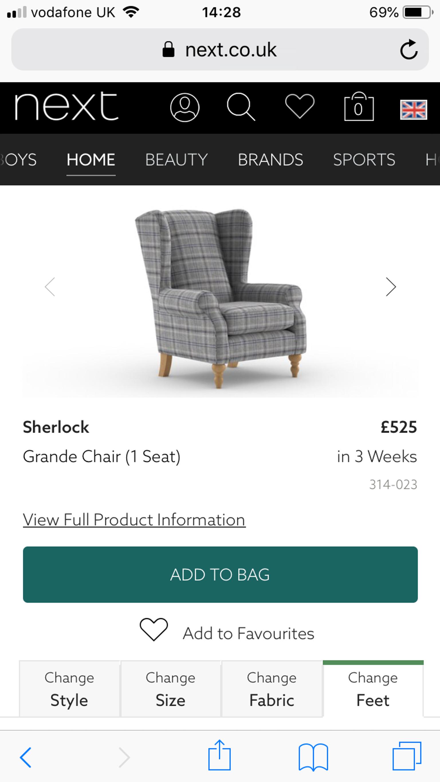 Next grande Sherlock chair in Doncaster for £350.00 for sale Shpock