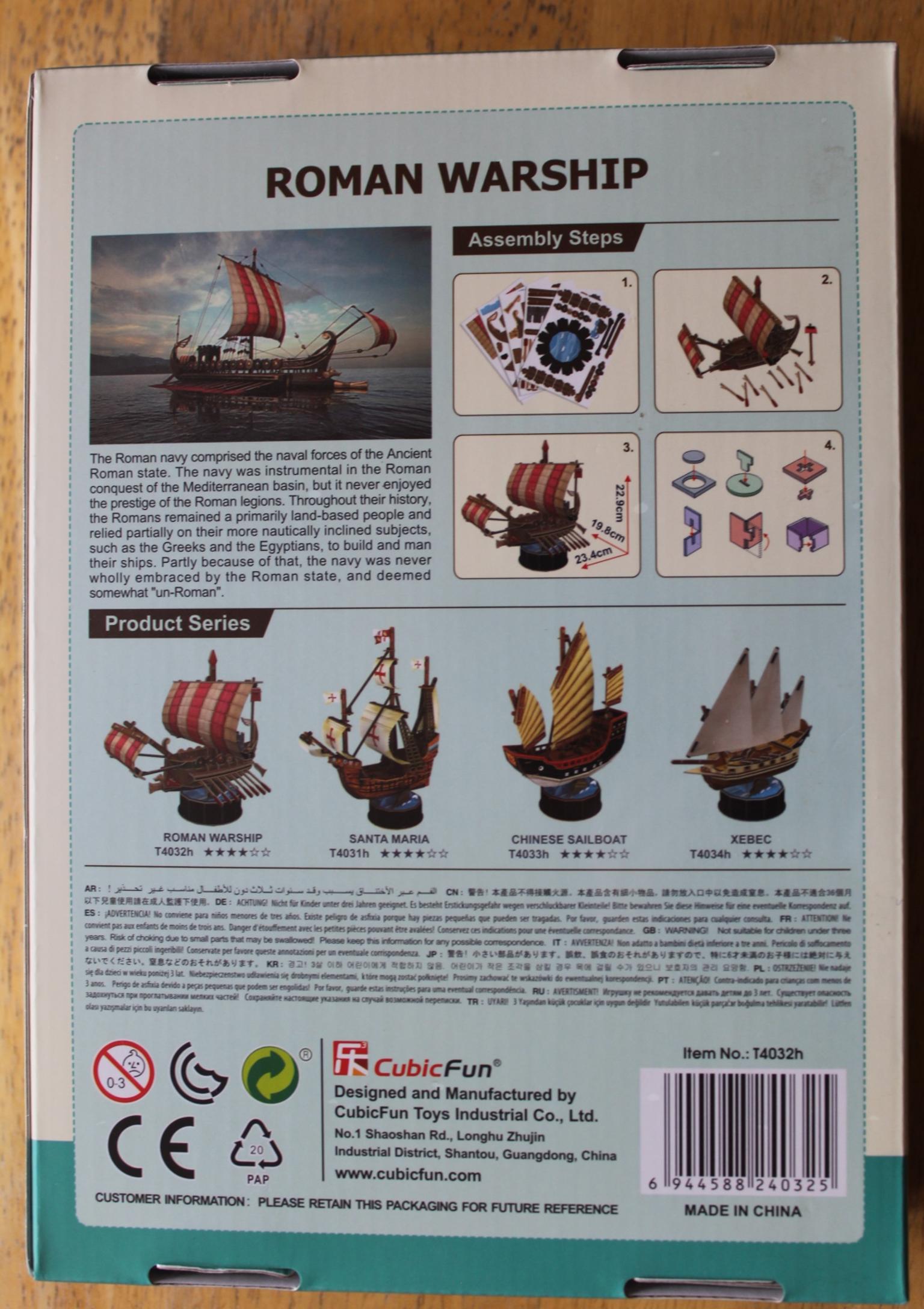 ROMAN WARSHIP 5049BC 3D MODEL PUZZLE in LE67 Leicestershire for £6.00