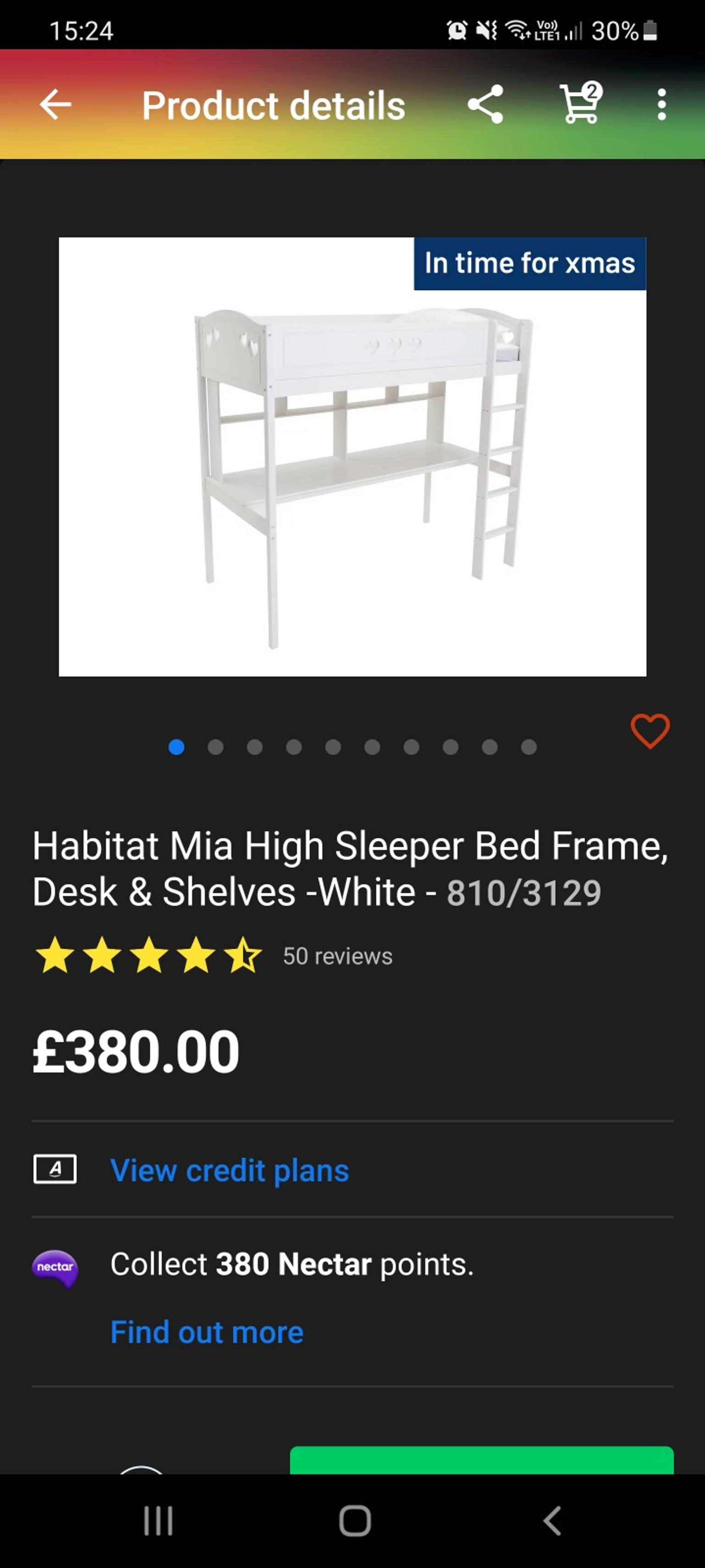 Argos Mia High Sleeper with Desk & Shelves in B31 Birmingham for free