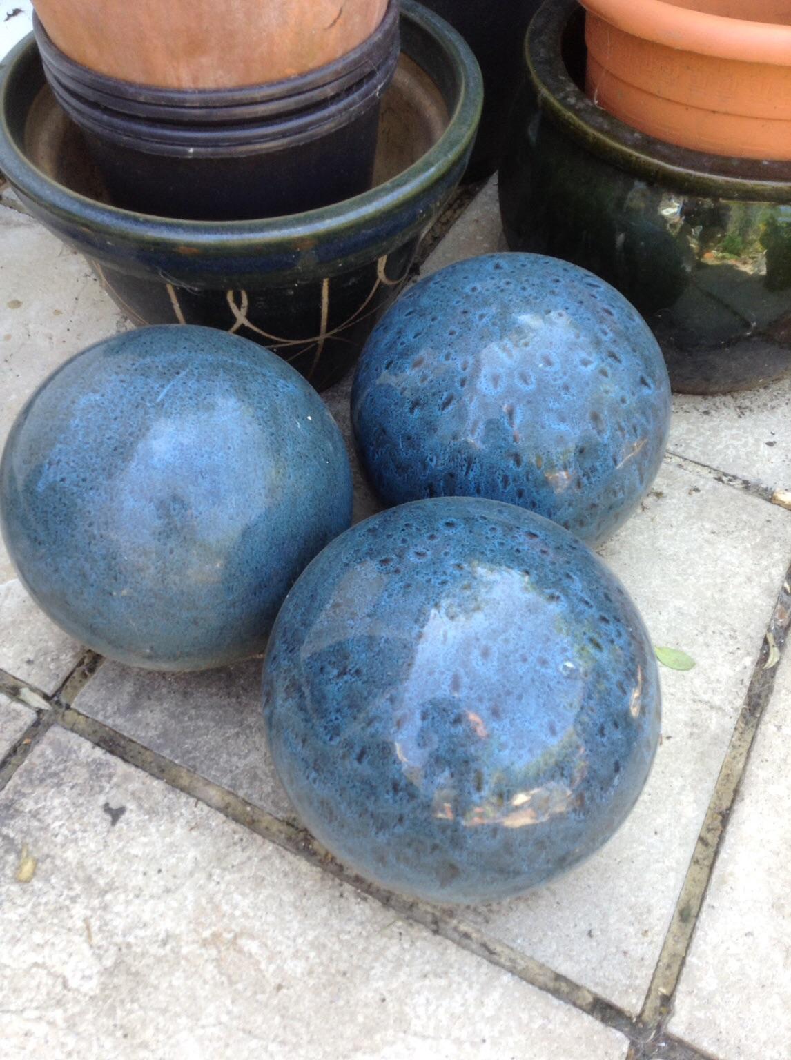 Three blue glazed garden balls in PO20 Westergate for Â£5.00 for sale