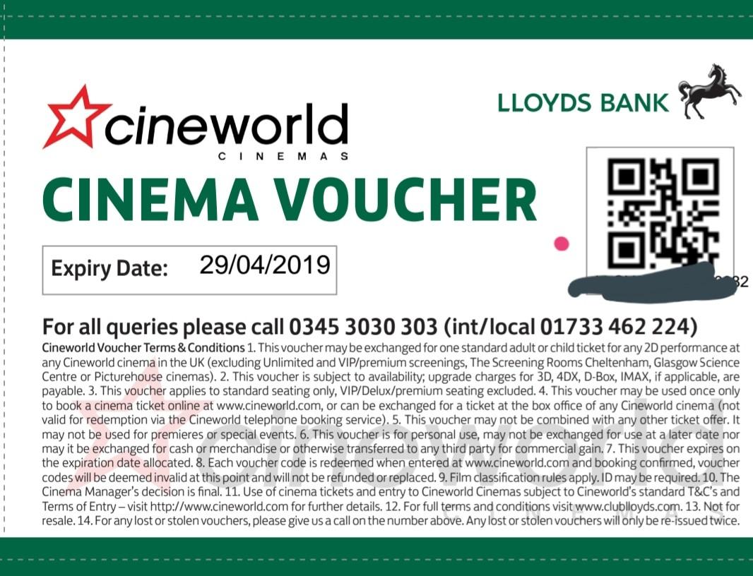 Cineworld ticket voucher in SW19 Merton for £7.00 for sale Shpock