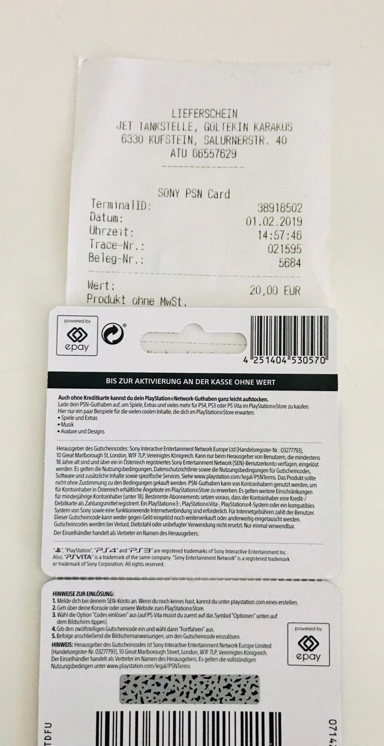 PLayStation store Guthaben Karte in 6330 Kufstein für € 18,00 zum Verkauf Shpock AT