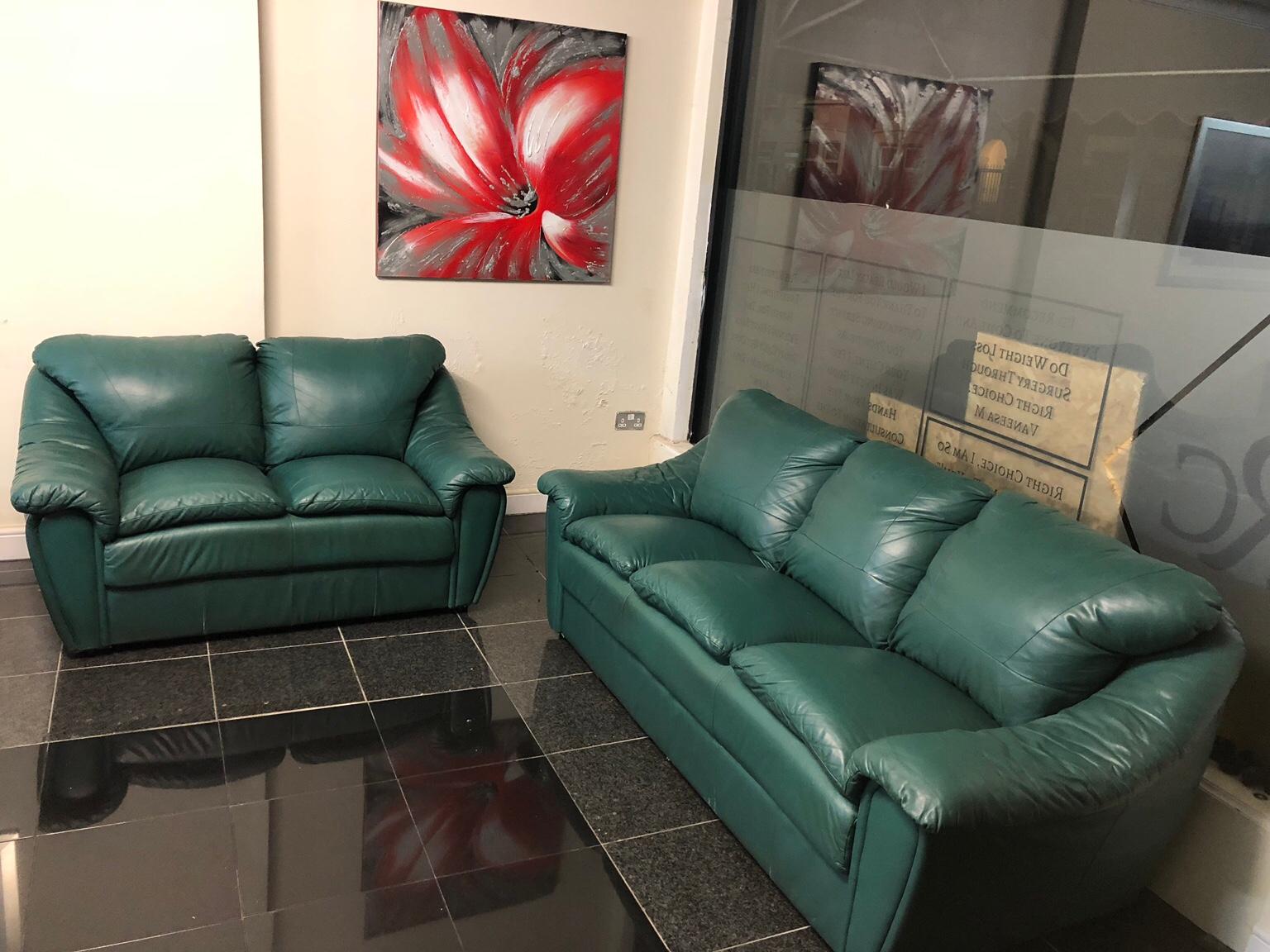 Green Leather Sofa Set