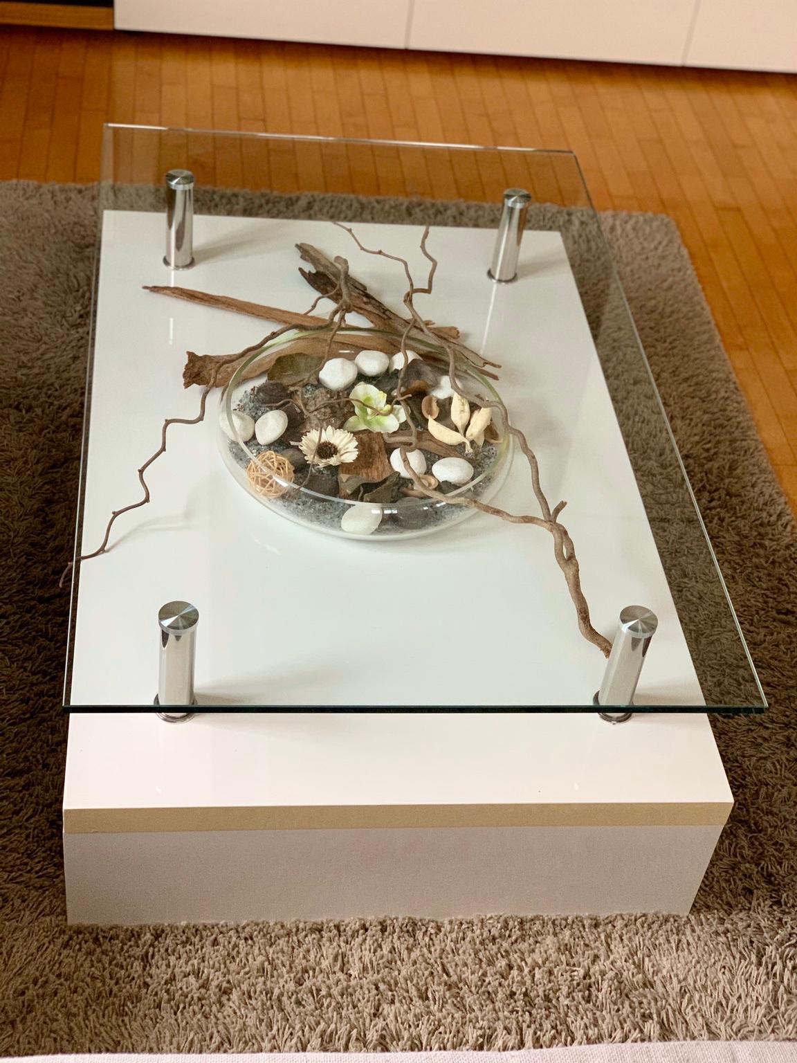 Couchtisch mit Glasplatte (rechteckig, weiß) in 4523