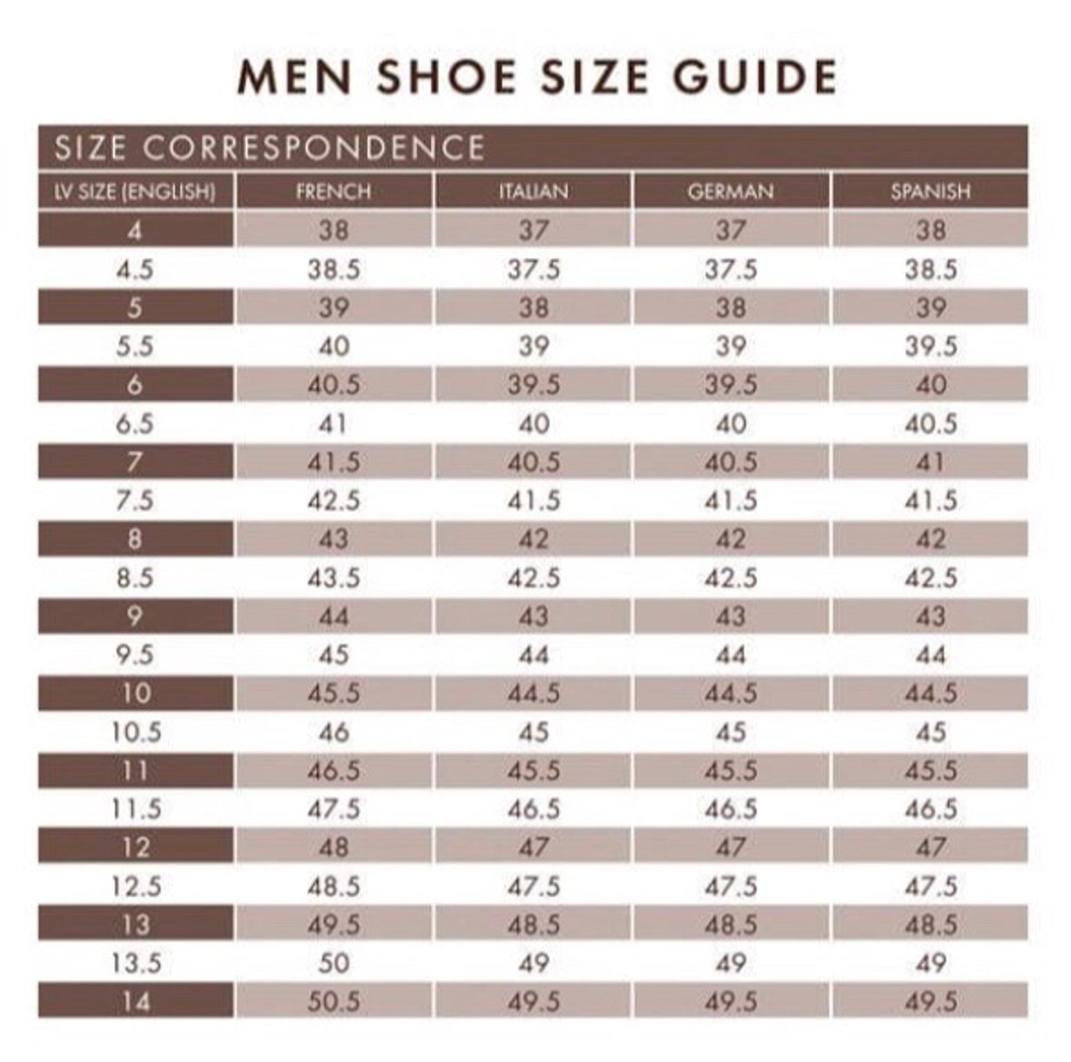 Louis Vuitton Shoes Size Guide