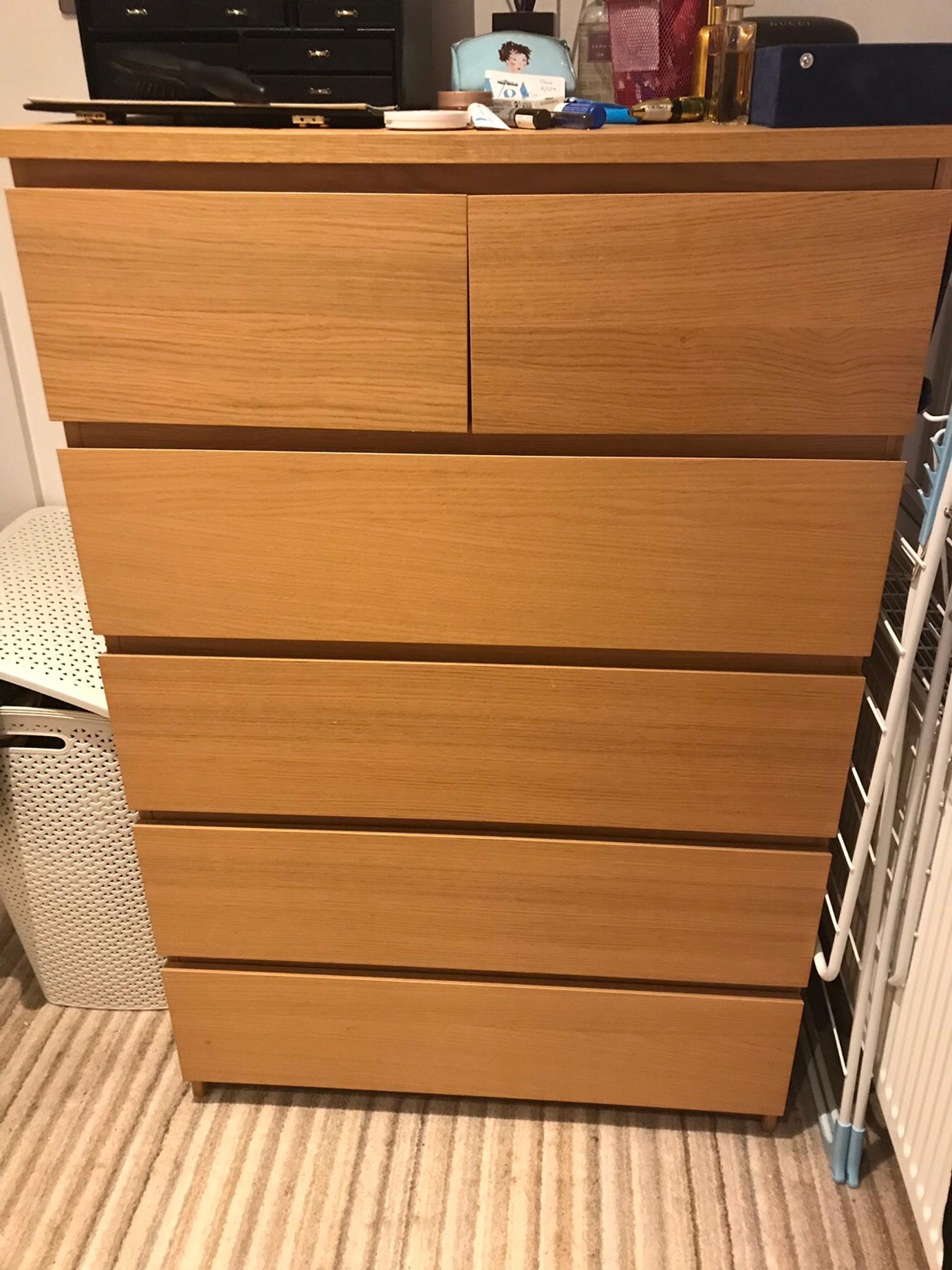 Ikea MALM Chest of 6 drawers Oak Veneer in W1T London