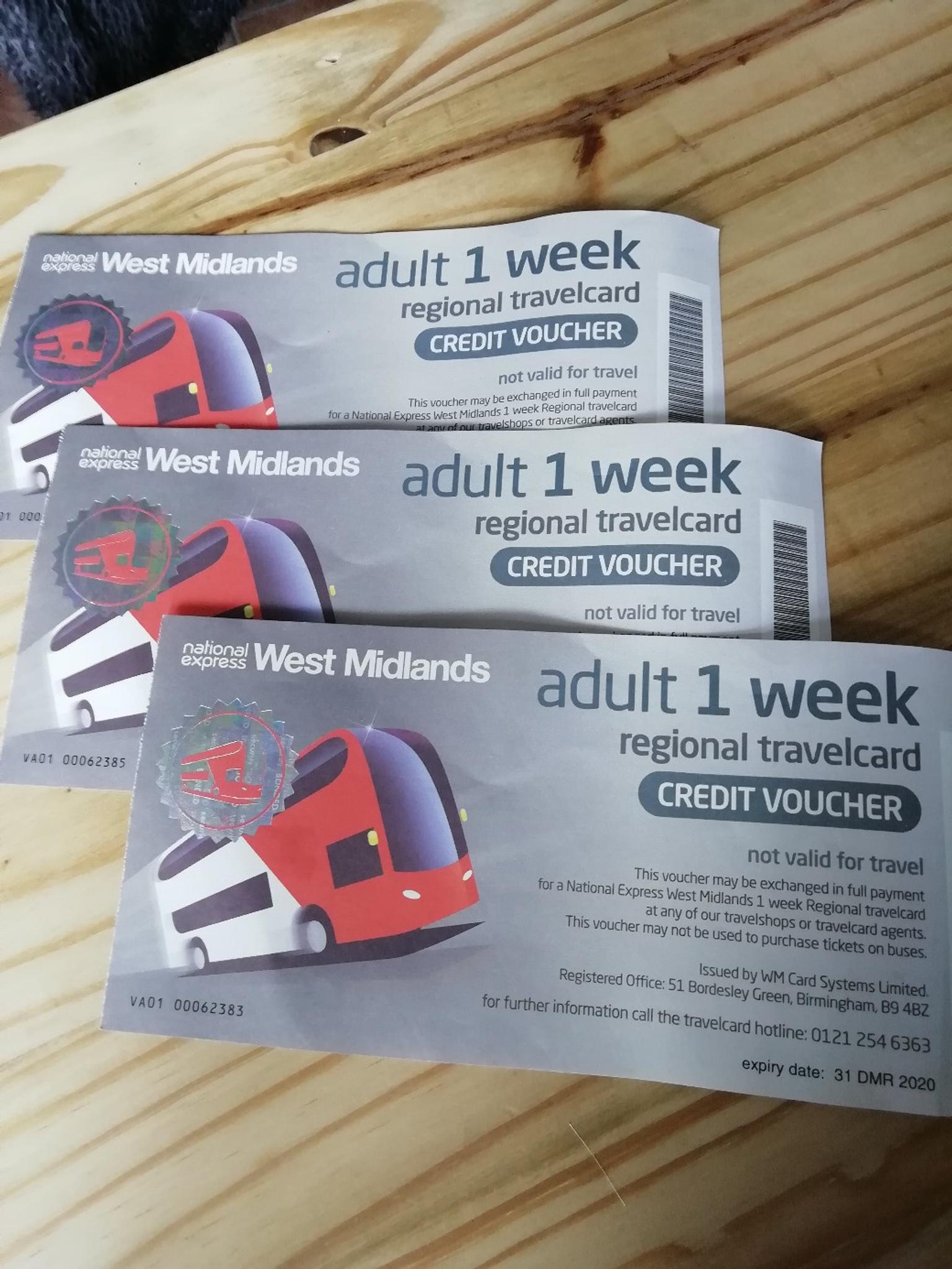 adult bus travel voucher.. 1 week pass x3 in B26 Birmingham for £35.00