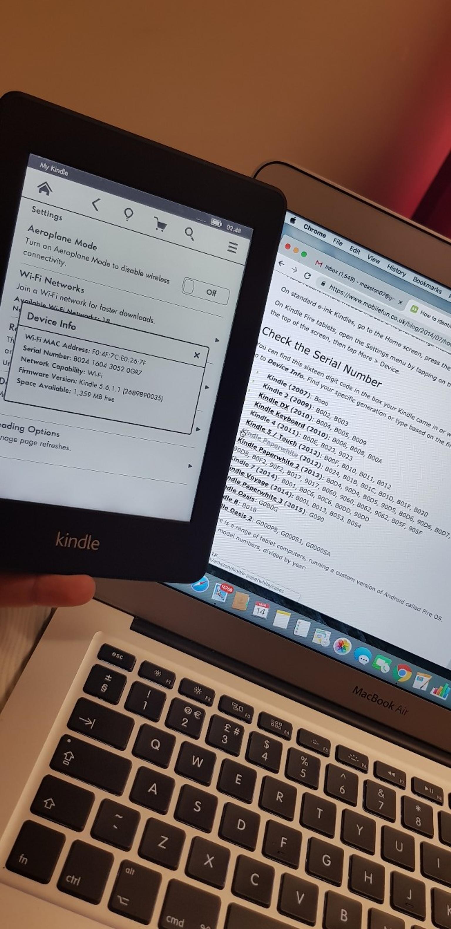 Kindle paperwhite (2012) 1st generation B024 in RG29 Hart for £30.00