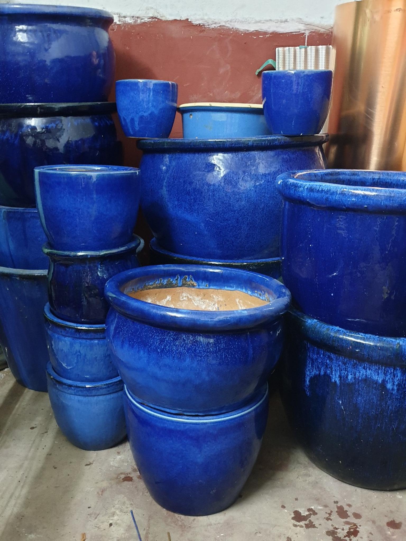 Pflanzkübel Glasiert Blau