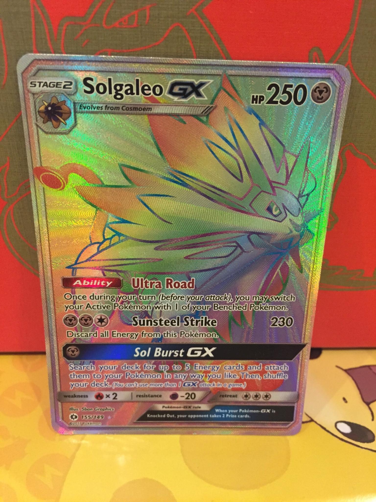 Solgaleo GX Rainbow Secret Rare! Pokemon card in GL54