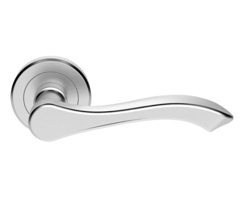 Serozzetta Style Door Handles On Round Rose, Satin Chrome (Sold In