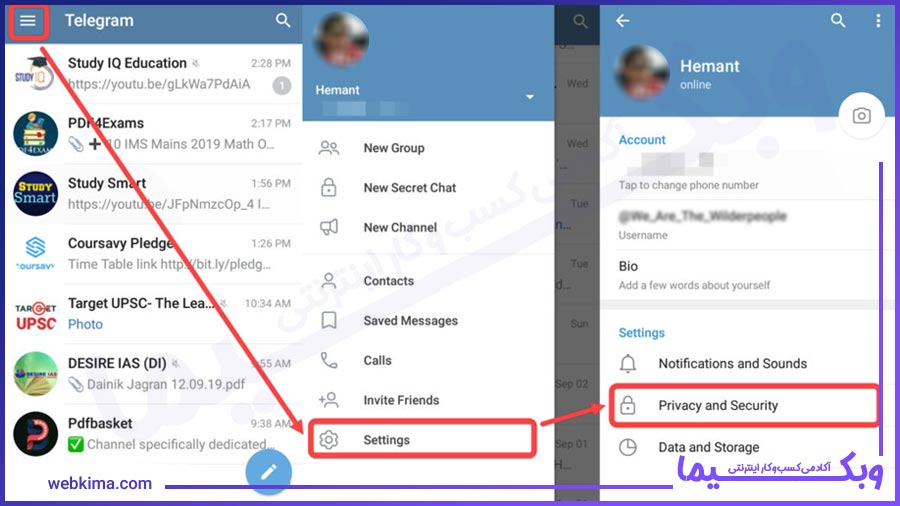آموزش حذف اکانت تلگرام دیلیت کردن حساب telegram l وبکیما