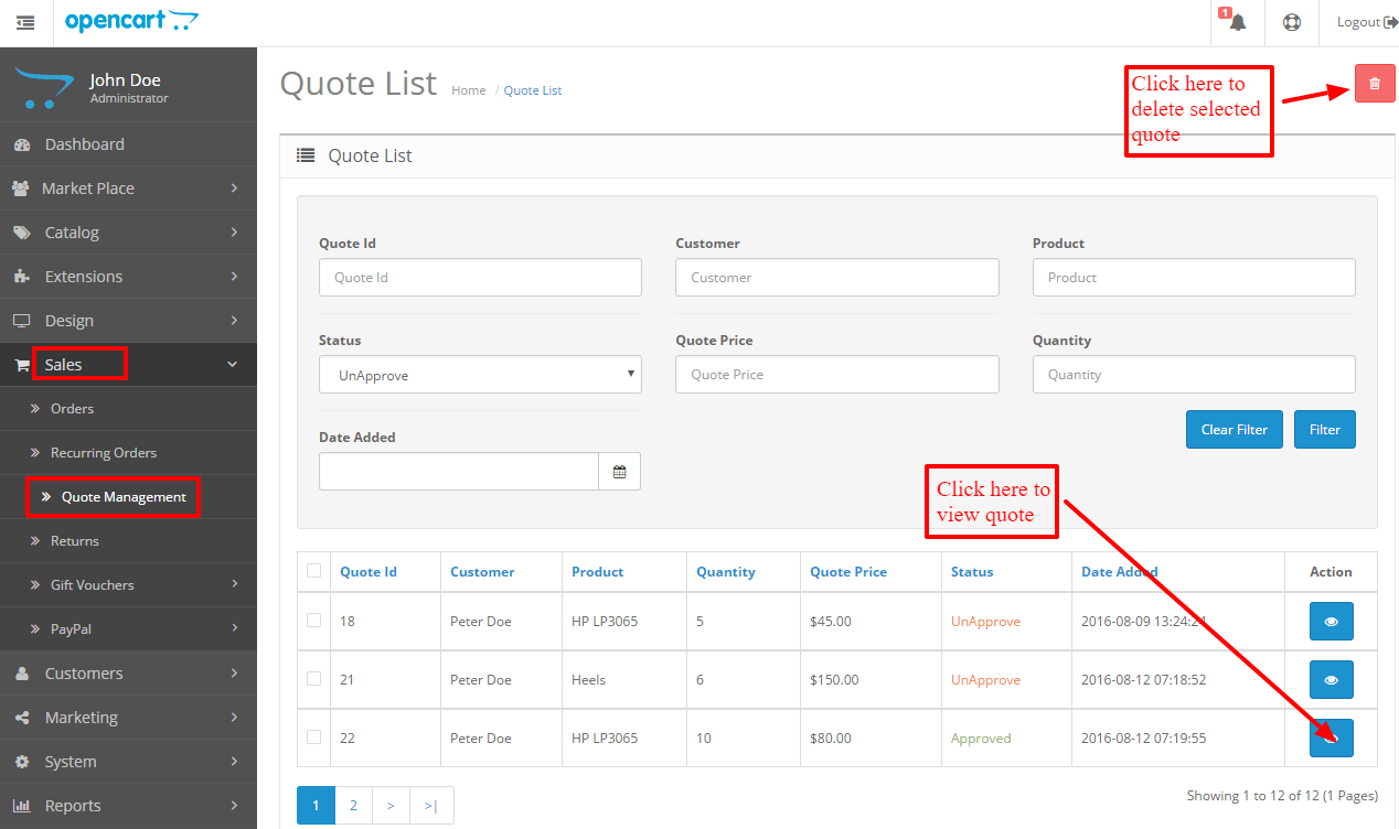 Opencart Marketplace Product Quote System