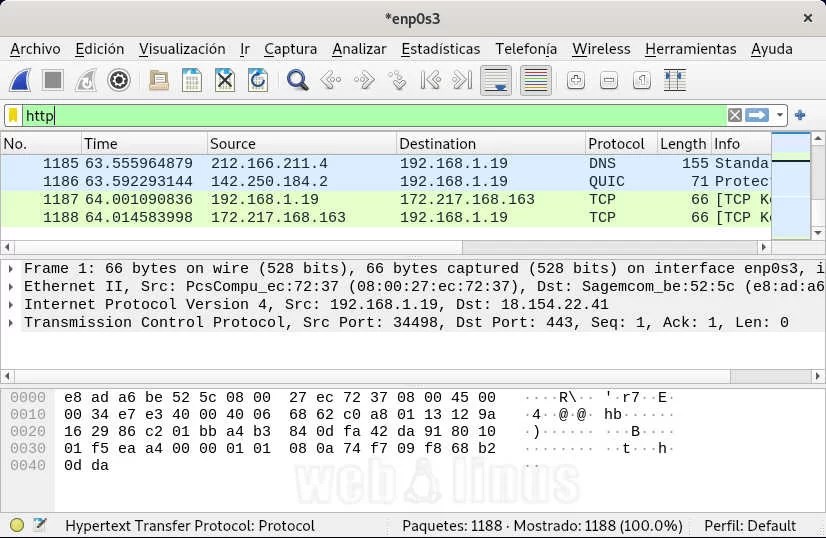 Wireshark, "sniffer" de red weblinus