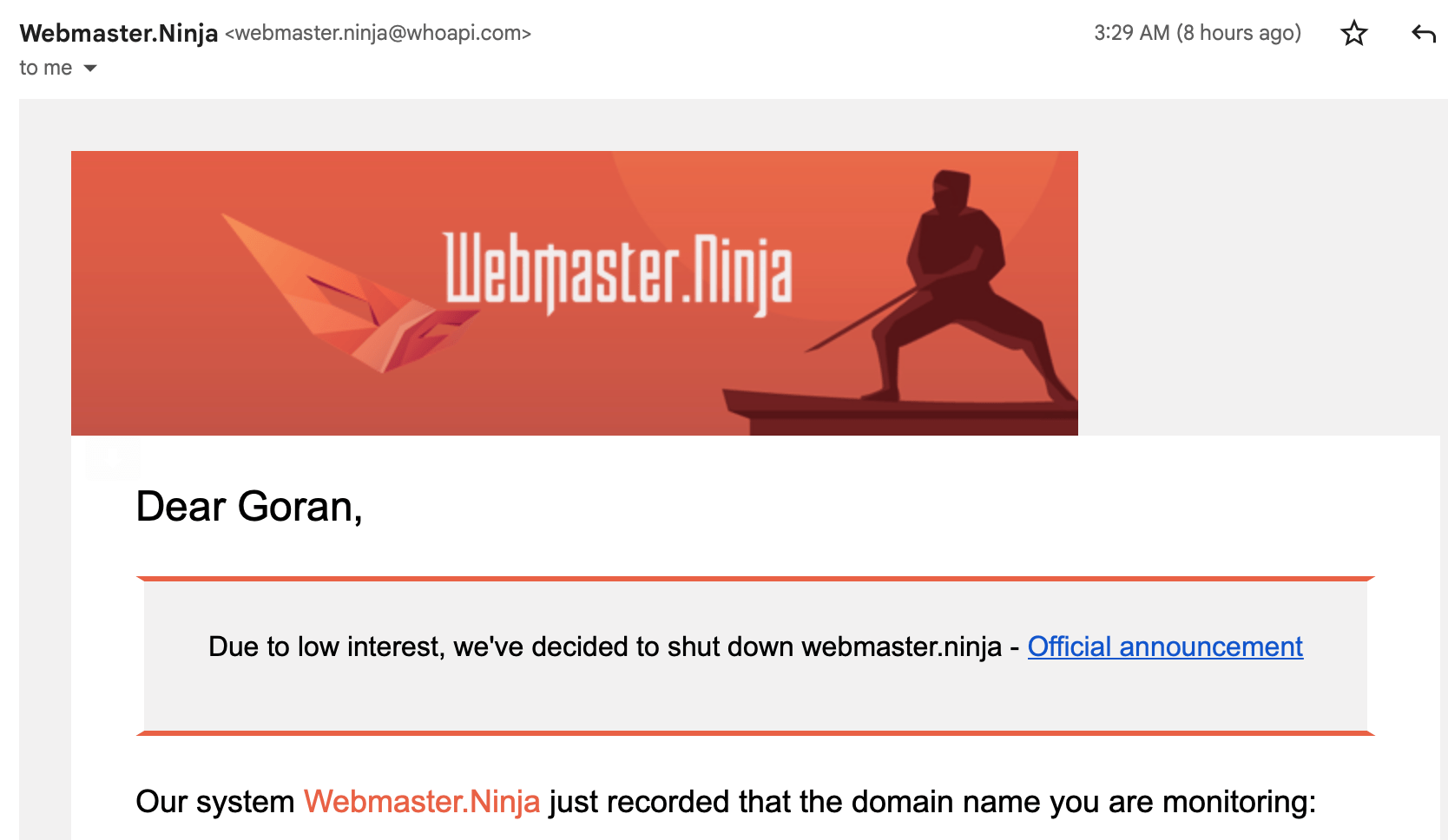 Shutting down webmaster.ninja software master Ninja