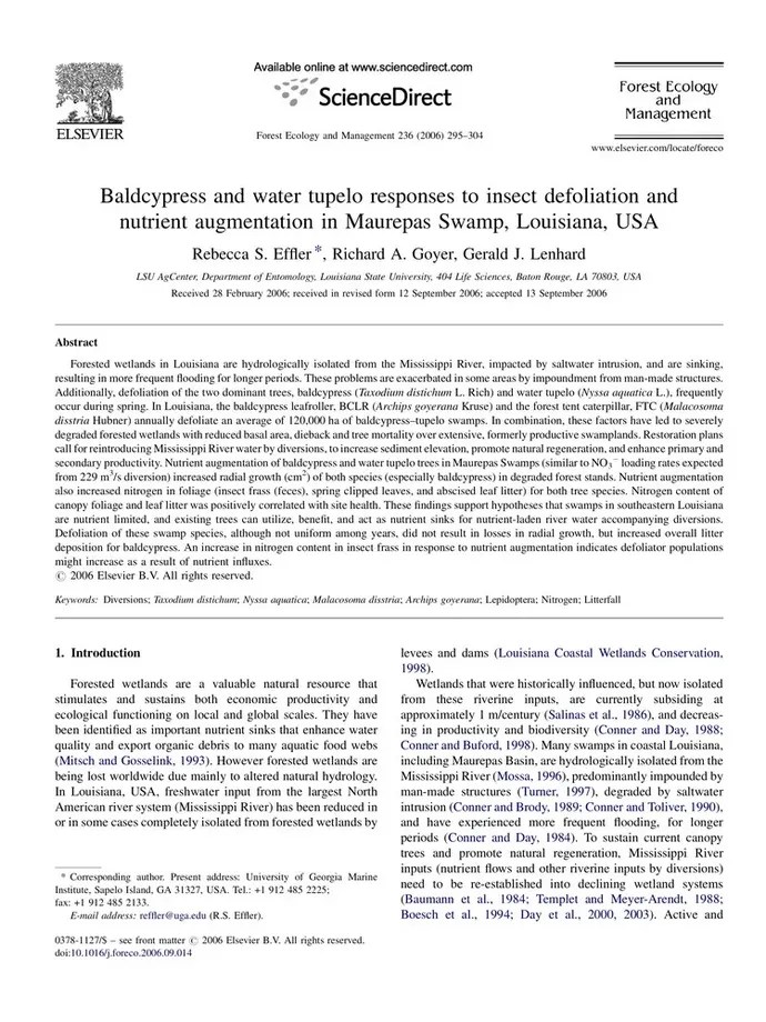 Baldcypress and water tupelo responses to insect defoliation and