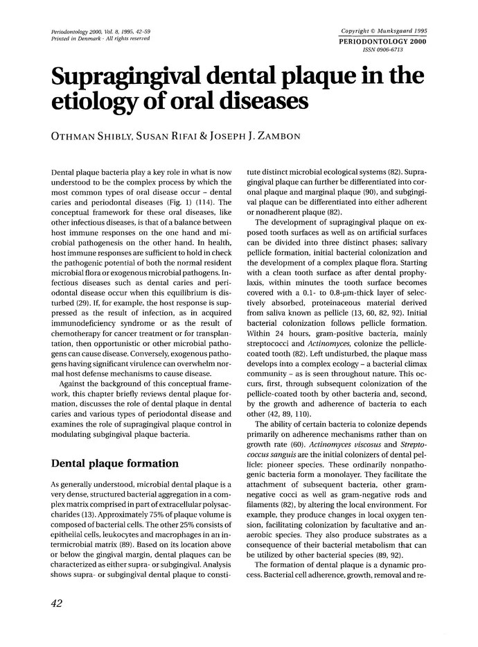 Supragingival dental plaque in the etiology of oral diseases