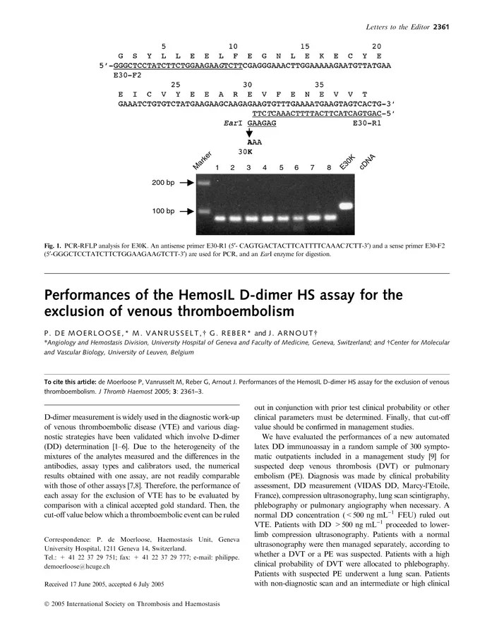 Performances of the HemosIL Ddimer HS assay for the exclusion of