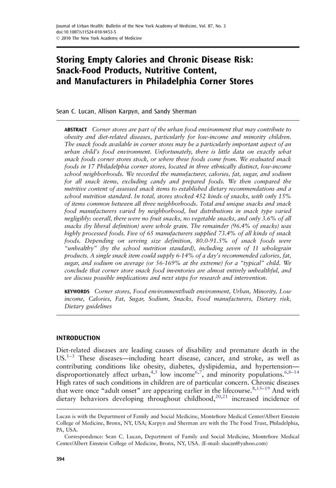 Storing empty calories and chronic disease risk snackfood products, nutritive content, and