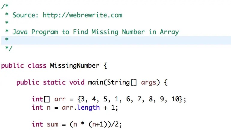 Java Program to Find Missing Number in Array