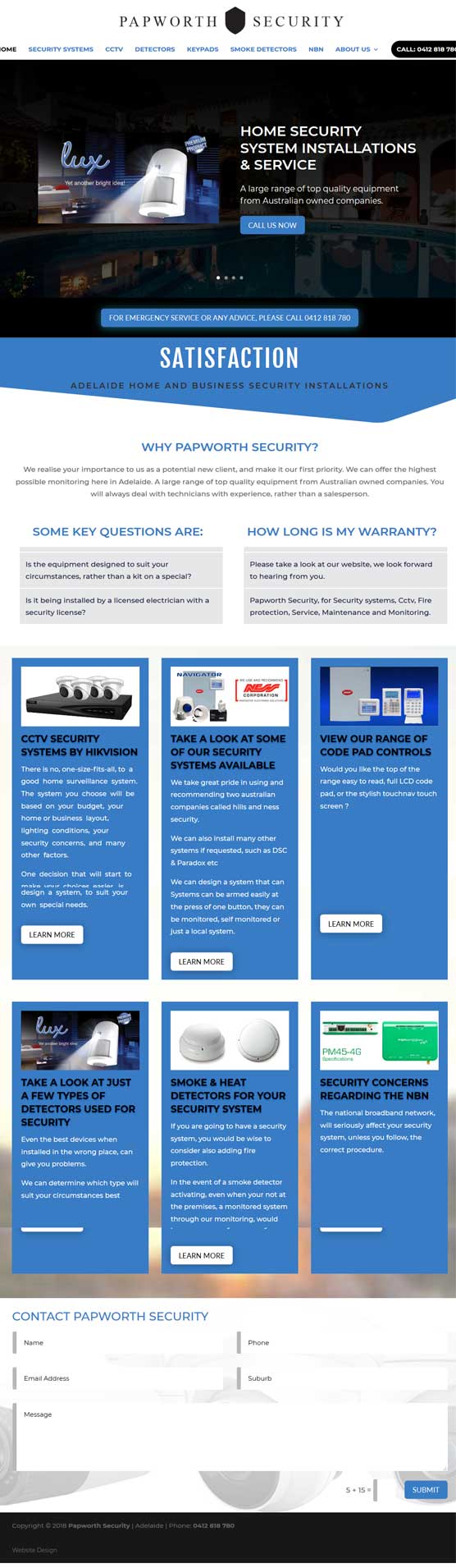 Website design for Papworth Security Website Adelaide
