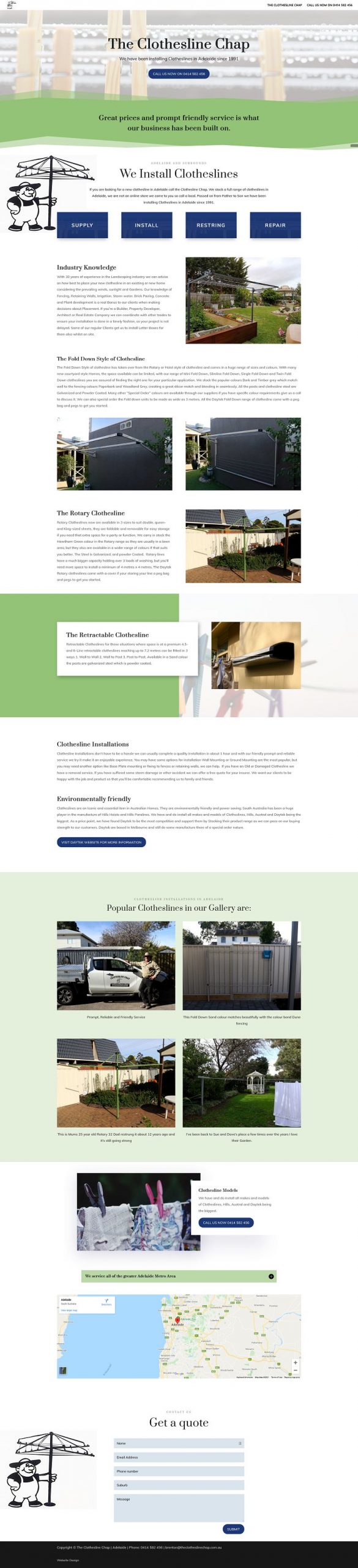 Single page website design for The Clothesline Chap Website Adelaide