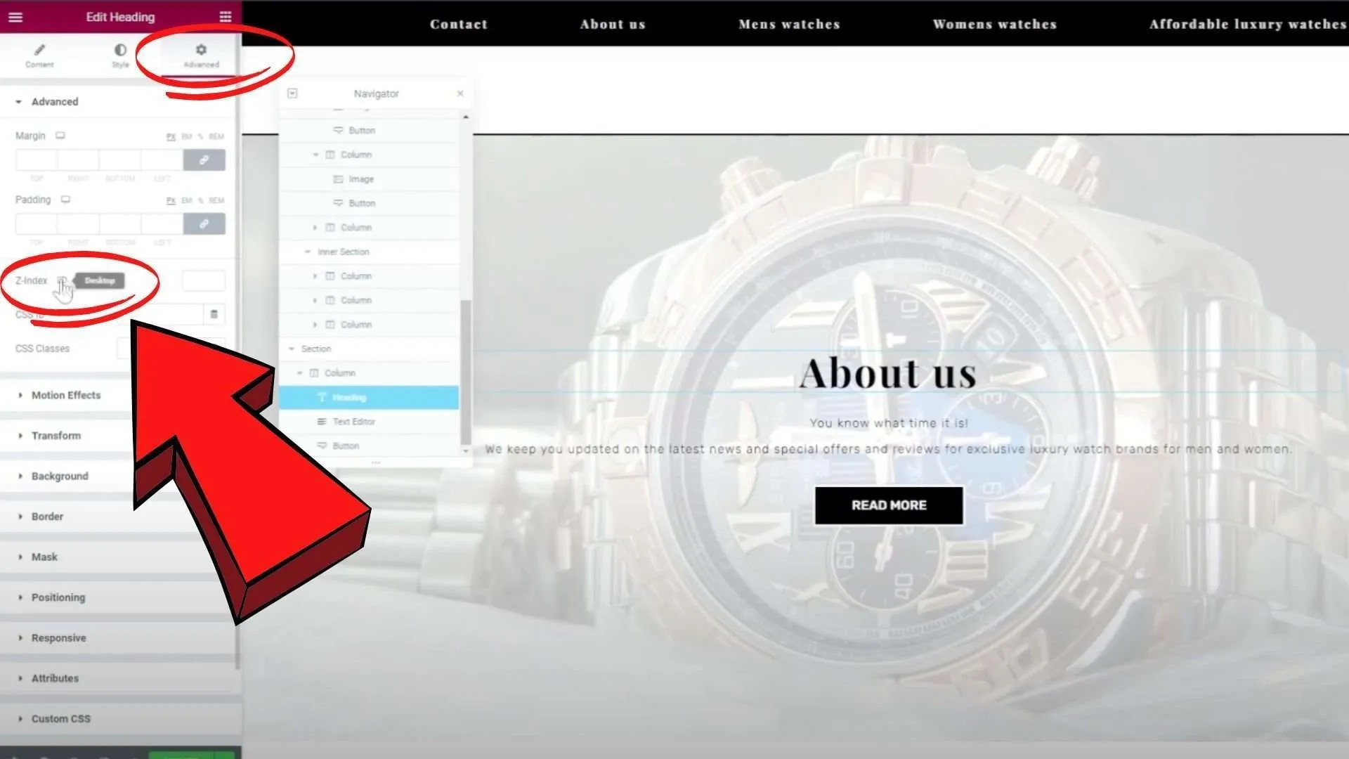 Elementor ZIndex Tutorial