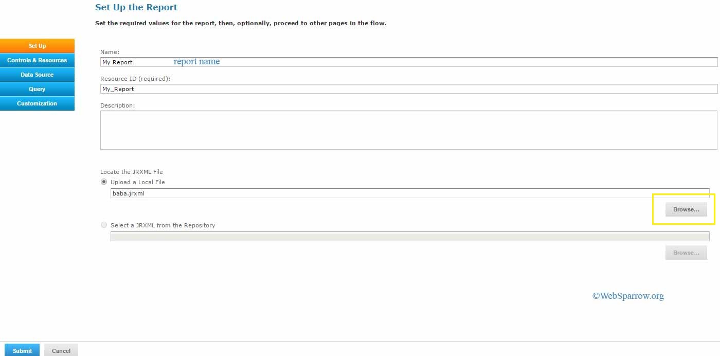 Deploy jasper reports in JasperReports Server using Parameters sparrow