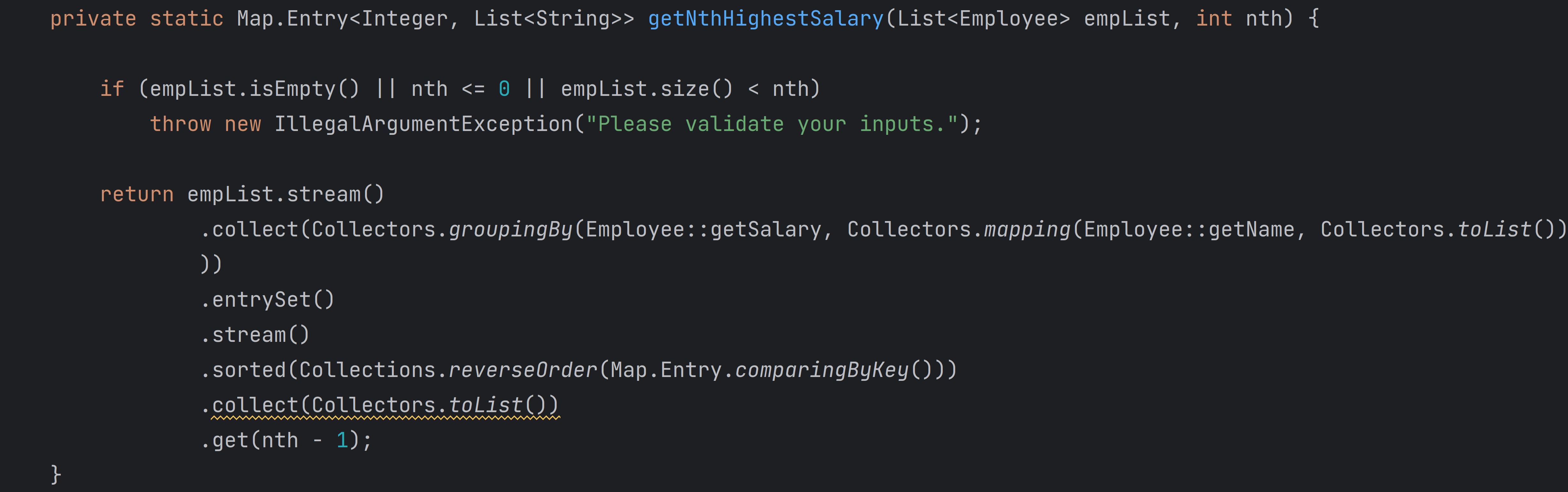 Java 8 Find the nth Highest Salary sparrow