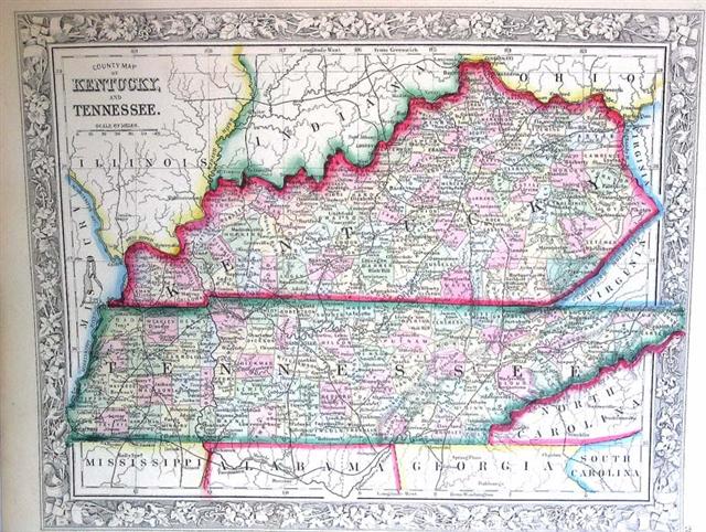 Map Of Kentucky Tennessee Border County Map of Kentucky And Tennessee Webster's Fine Books & Maps