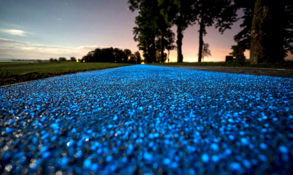 Night Riding Glowing Blue Bike Trail in Poland Powered by Solar Energy Urbanist