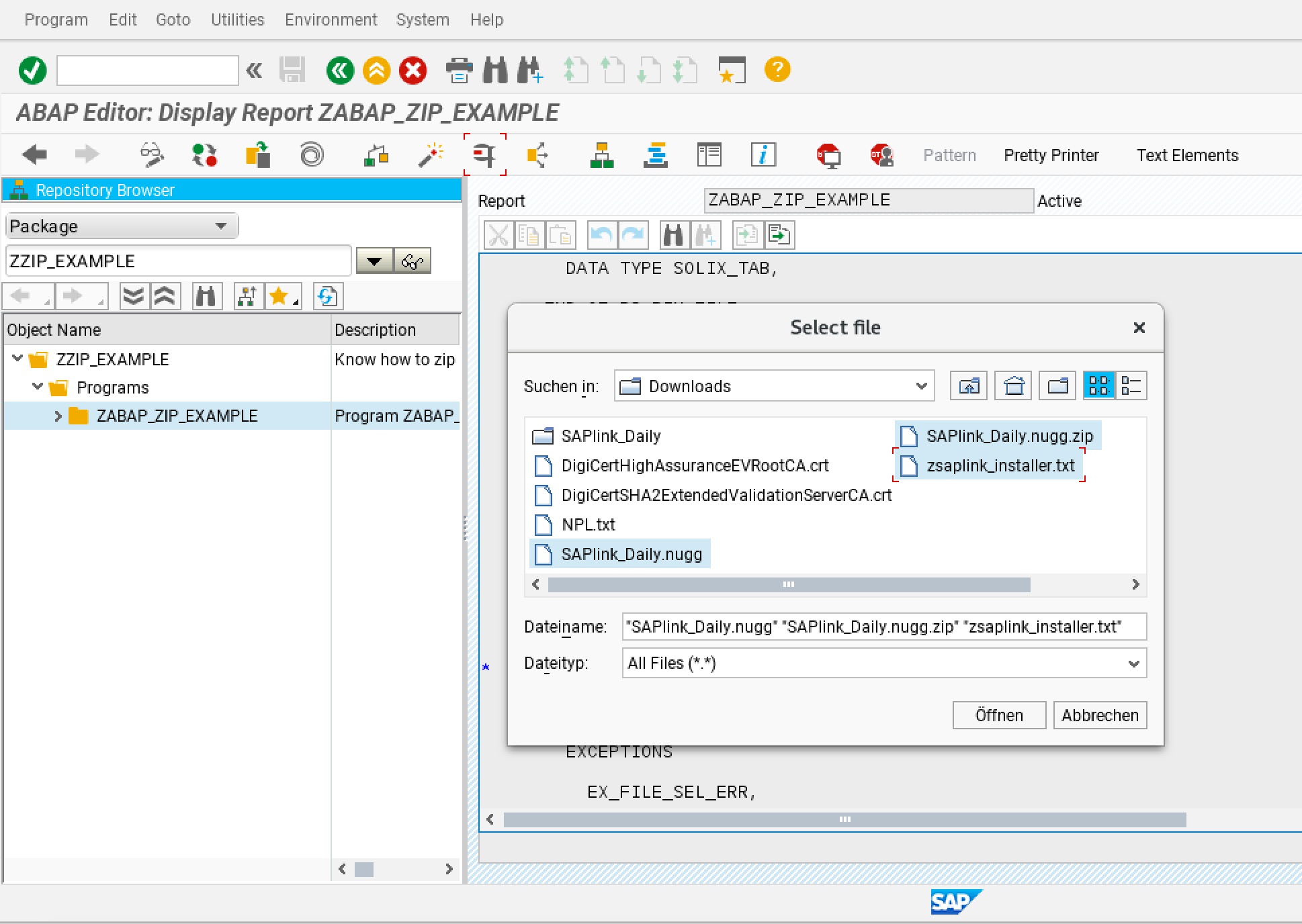 How to zip files with CL_ABAP_ZIP