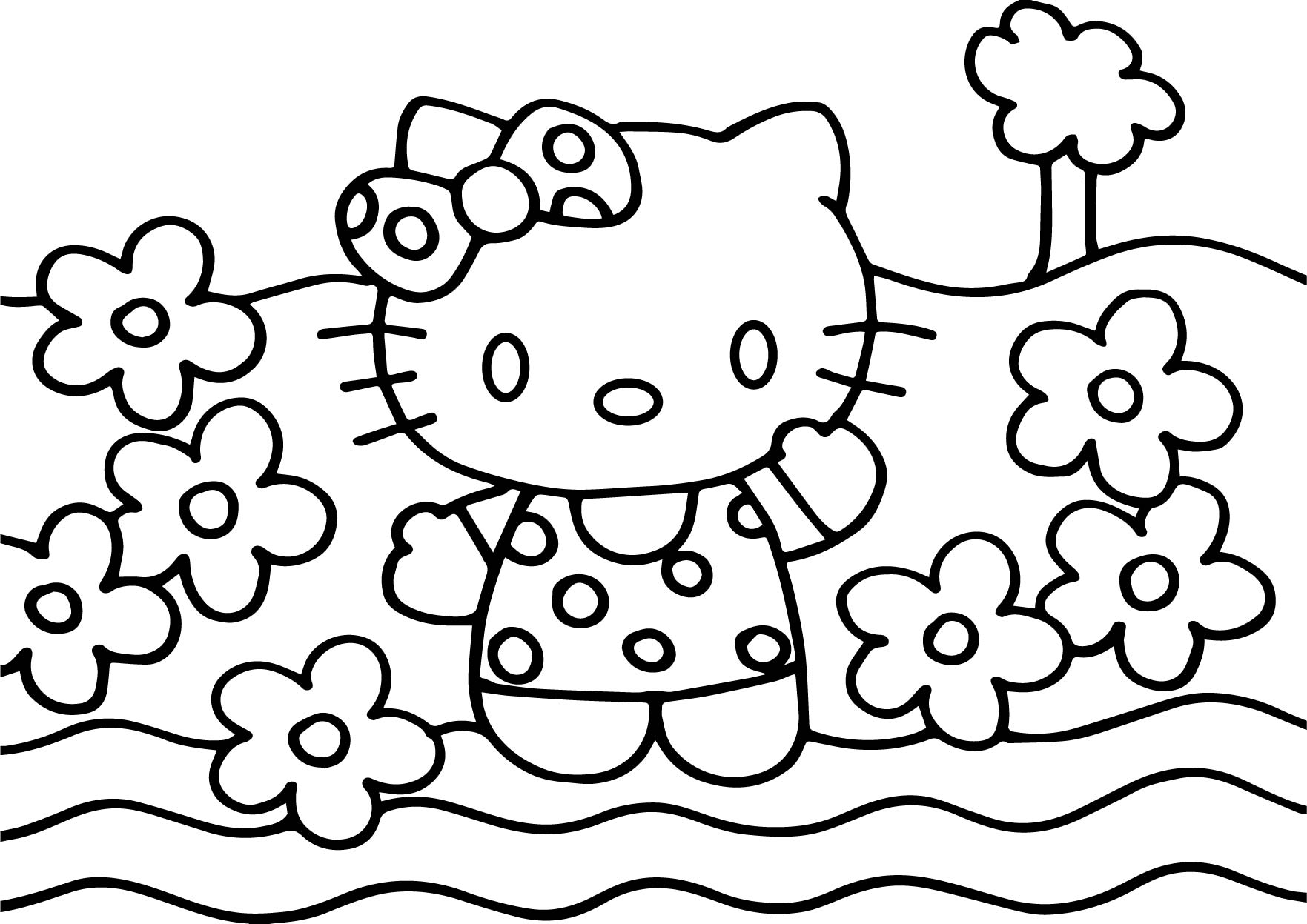 Hello Kitty Coloring Page Flower
