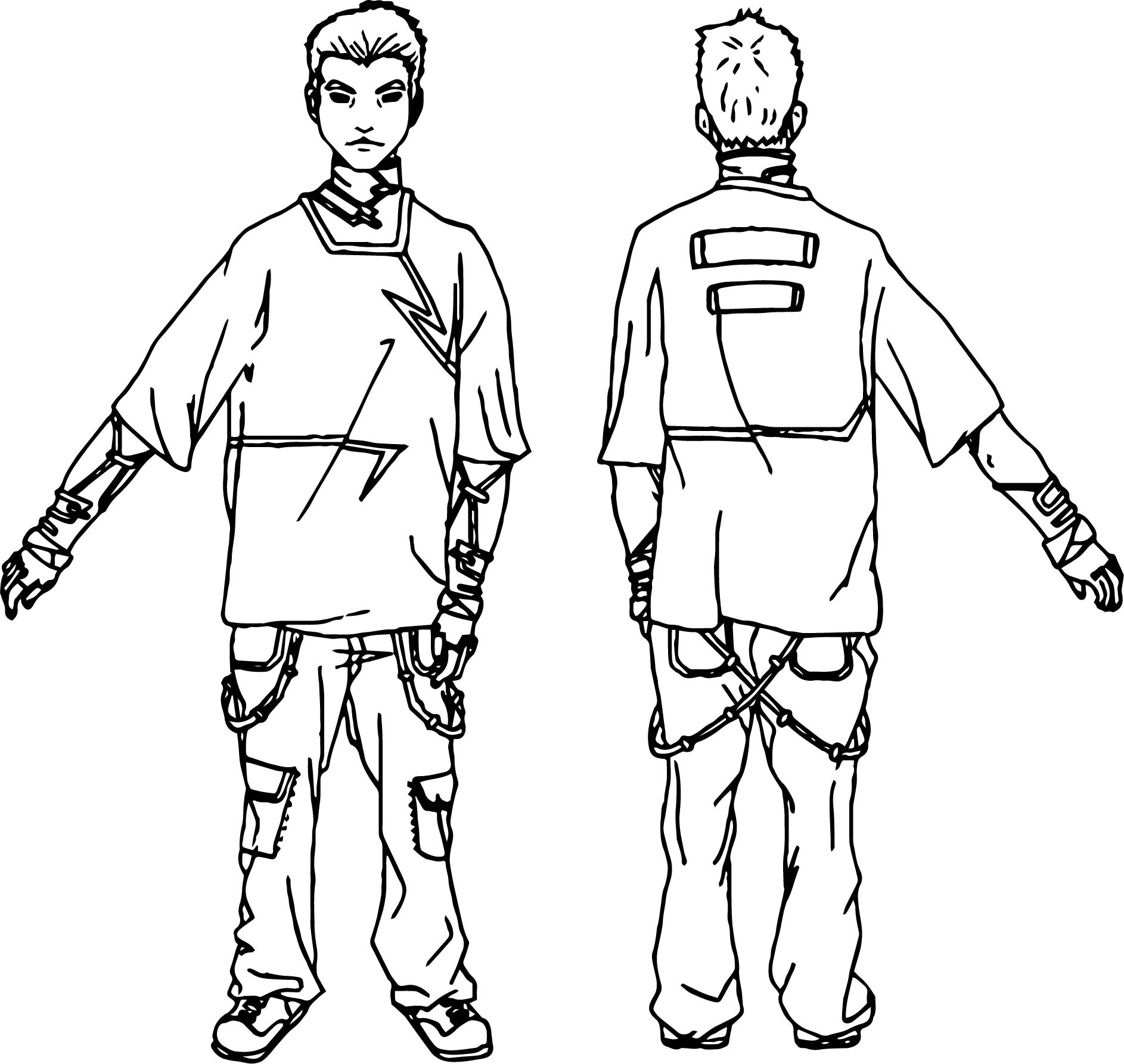 Characters Man Back Front Coloring Page