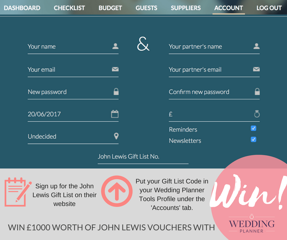 Win! £1,000 Worth of John Lewis Vouchers WeddingPlanner.co.uk