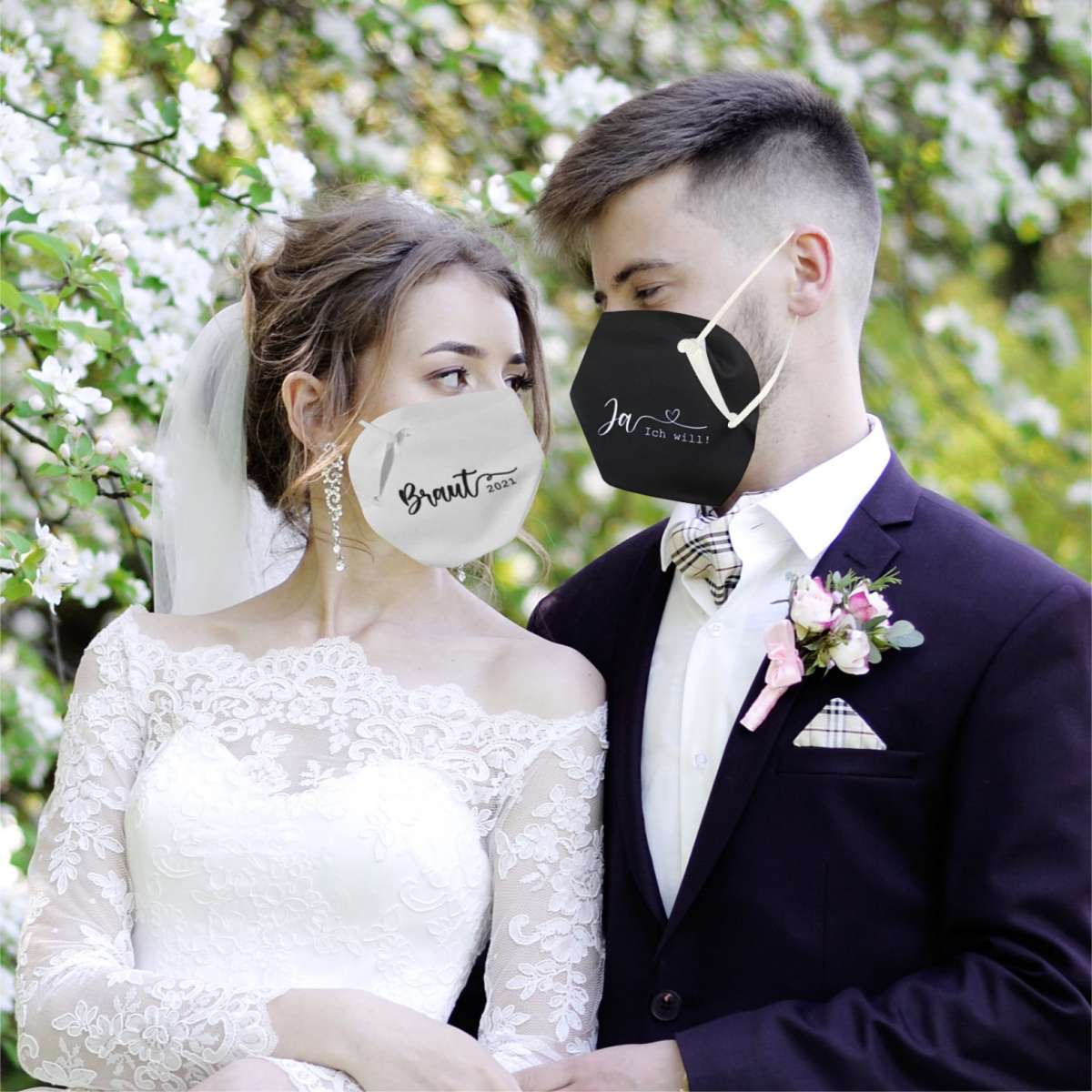 CoverUp Masken für FFP2 zur Hochzeit Set Braut und Bräutigam