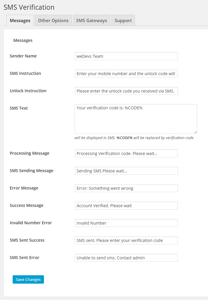 SMS Verification weDevs