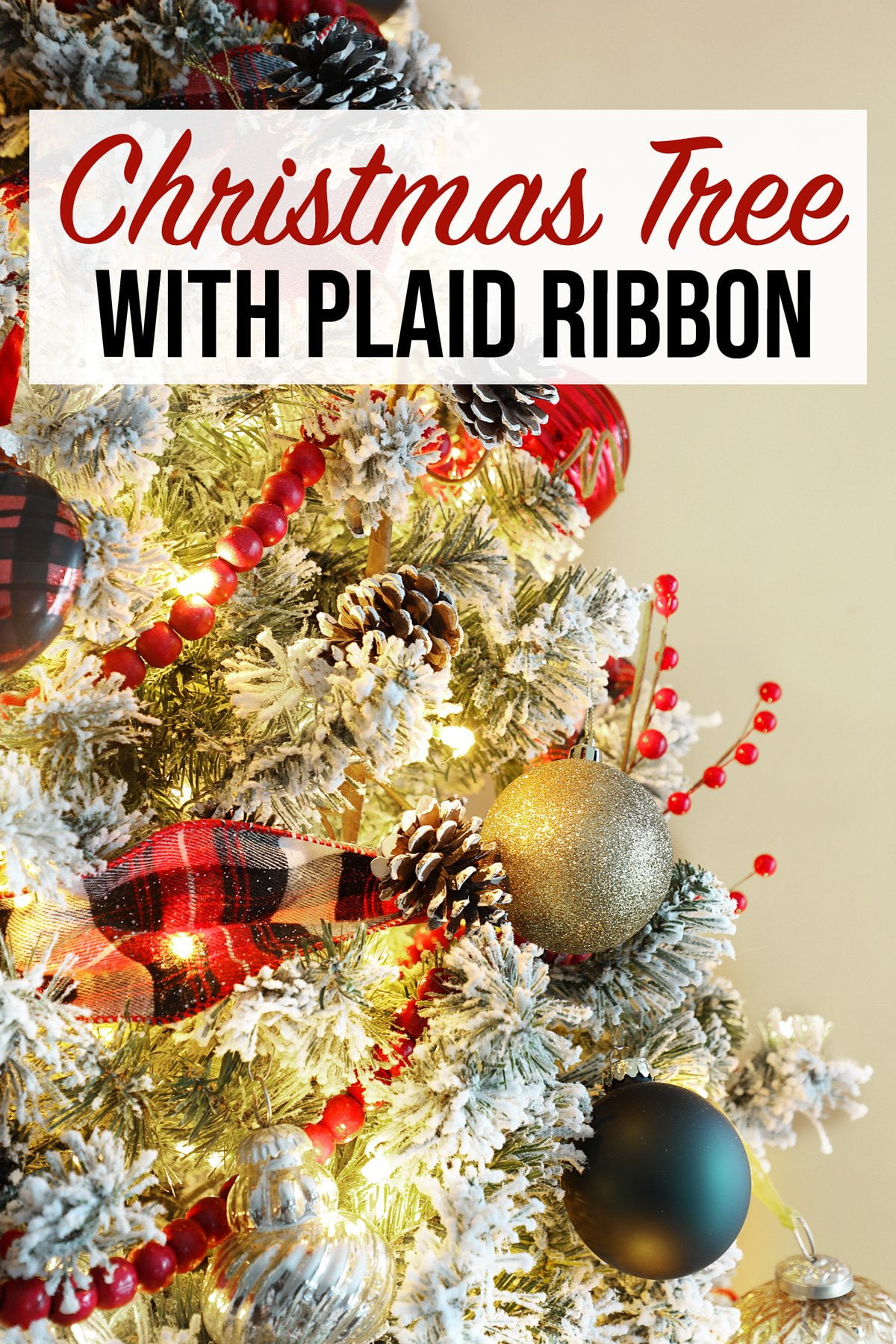 A Flocked Christmas Tree with Plaid Ribbon Weekend Craft