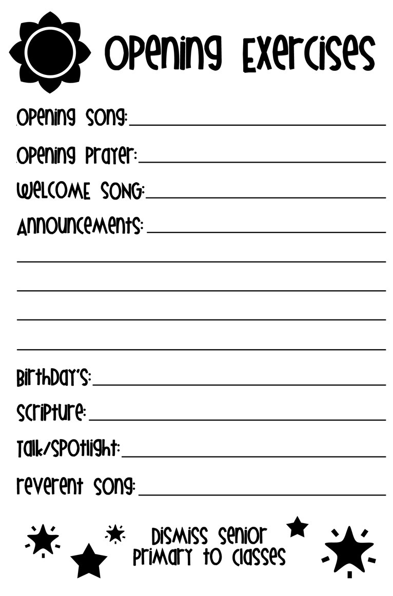 Primary Opening Exercises weheartfreebies