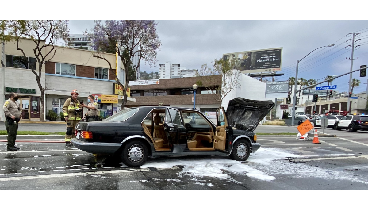 Mercedes catches fire on La Cienega