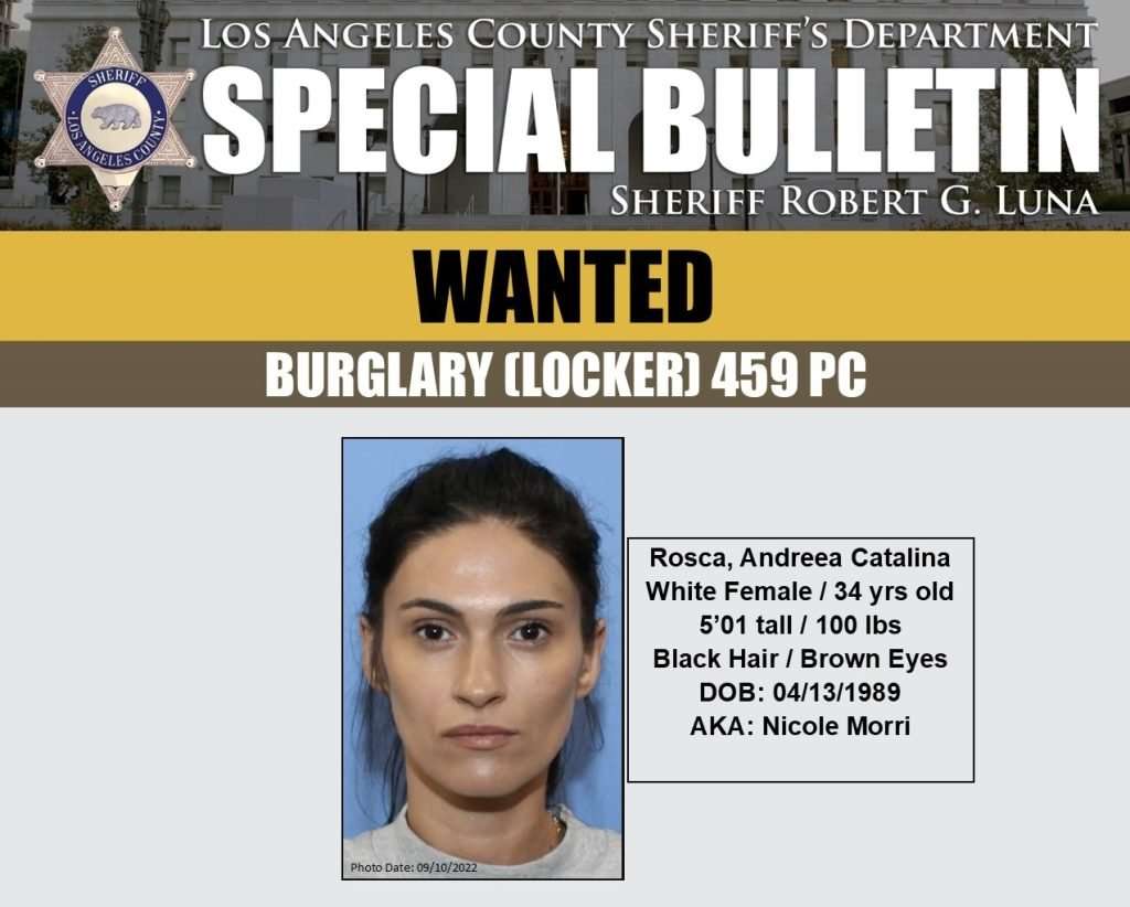 LASD Seeks Public’s Assistance in locating Burglary Suspect, Andreea
