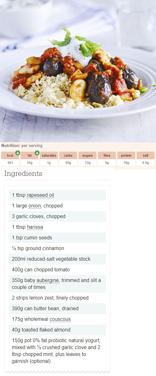 Lemon & mint aubergine tagine with almond couscous