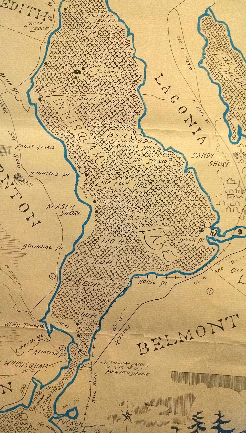 Large Winnisquam Map WEIRS BEACH WHERE LAKE WINNIPESAUKEE BEGINS